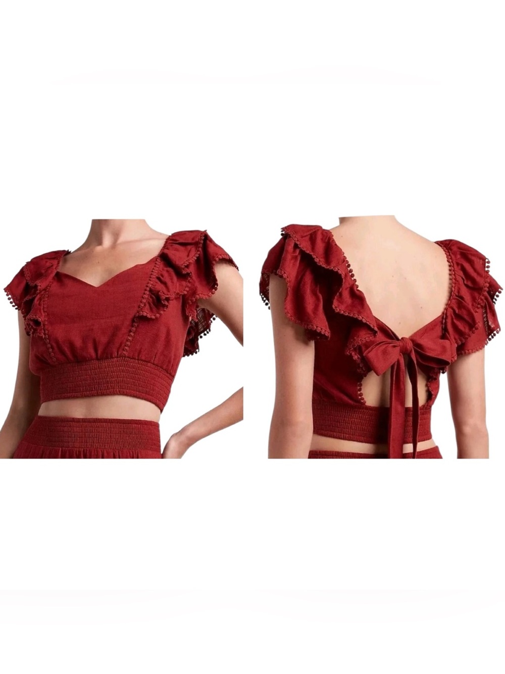 Express ruffle sleeve bohemian cropped linen blend top size S